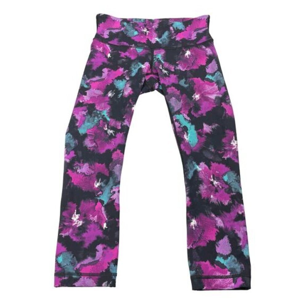 LULULEMON Wunder Under Crop III Sz 4 Midnight Bloom Black Deep Fuschia - Picture 5 of 8